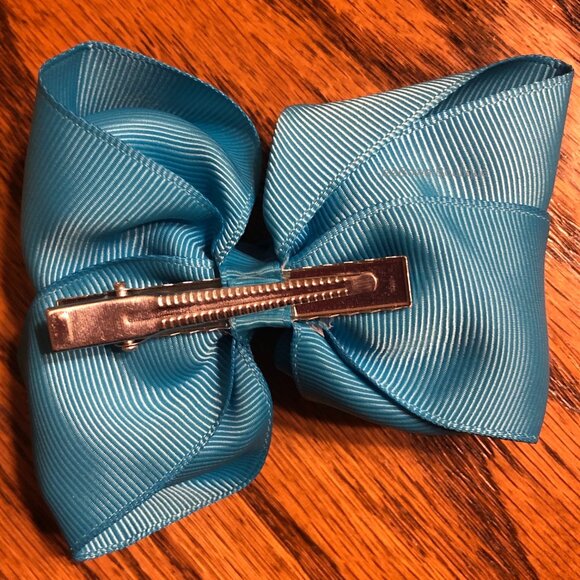 Turquoise 4" Double Stacked Boutique Bow  HANDCRAFTED - Picture 2 of 2